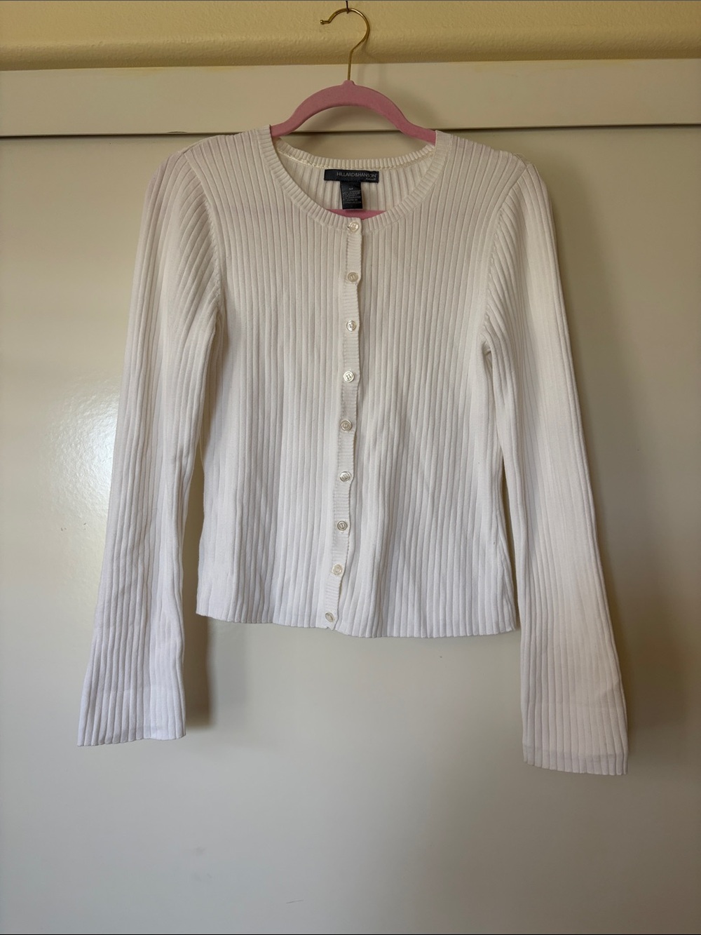 White Ribbed Button-Down Cardigan Top